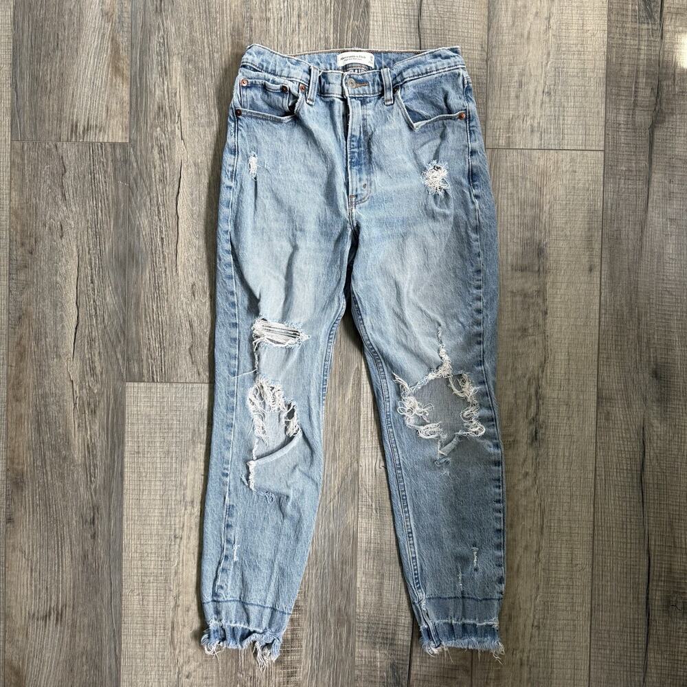 Abercrombie Fitch High Rise Mom Jean Womens Size 6r 28 Distressed Light Blue